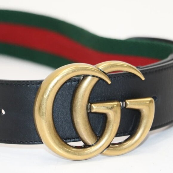 Gucci GG Marmont Web Belt Canvas Leather Size 70X30 - Green/Red/Black/Gold - Picture 3 of 14
